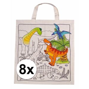 8x Tasjes met dinosaurus motief van katoen   -