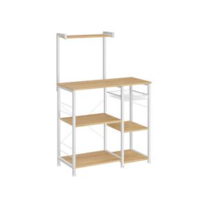 Keukenplank met metalen mand en 6 S-haken, Eikenbeige + klassiek wit