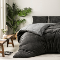 Teddy Dekbedovertrek + Hoeslaken - Antraciet - Dekbed-Discounter.nl