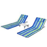 Set van 2 Strandmatten met Bijzettafel Hoofdkussen en Opbergvak Ligmat met Verstelbare Rugleuning Opvouwbare Zonmat Blauw + Groen