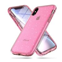 Schokbestendige Terminator stijl glitter poeder beschermer Case voor iPhone X/XS (roze)