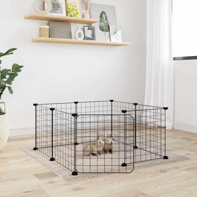 VidaXL Huisdierenkooi met deur 8 panelen 35x35 cm staal zwart