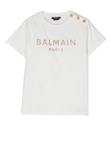 Balmain Kids t-shirt à logo pailleté - Blanc