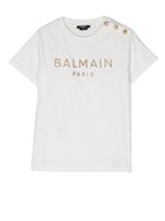 Balmain Kids t-shirt à logo pailleté - Blanc