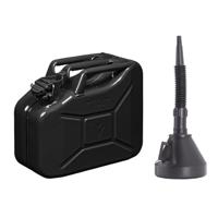 Proplus Brandstof Jerrycan van metaal - 10 liter - zwart - benzine en diesel - met dop en trechter