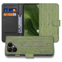 Fairphone 6 | Bookcase | Hoesje met Groen Houtnerf Design, Pasjeshouders en Magnetische Sluiting