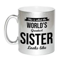 Worlds Greatest Sister cadeau mok / beker zilverglanzend 330 ml   - - thumbnail