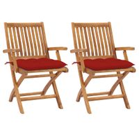 VidaXL Inklapbare stoelen 2 st met rode kussens massief teakhout - thumbnail