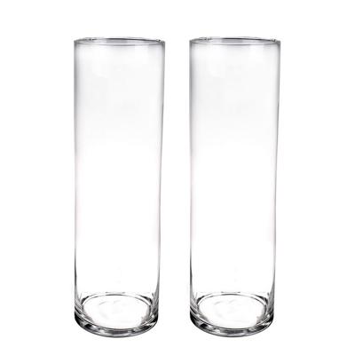 Hoge glazen cilinder bloemenvaas - Set van 2x stuks - H50 x D15 cm - Transparant