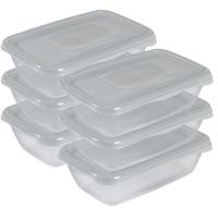 Vershoudbakjes Hega - set van 6x stuks - 0.9 liter - transparant/grijs - L20 x B12 x H8 cm