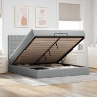 Ottoman bed met matrassen en LED's 200x200cm stof lichtgrijs