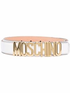 Moschino ceinture en cuir à plaque logo - Blanc