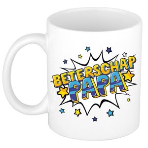 Beterschap papa cadeau mok / beker wit met sterren 300 ml