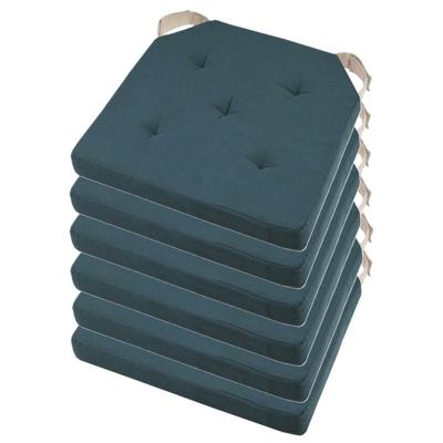 Stof Textile stoelkussen DUO - 6x - marine blauw - 38 x 38 x 4 cm - klittenband sluiting