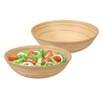 Grote serveerschaal/saladeschaal - 2x - D30 x H10 - bamboe - naturel