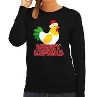 Kersttrui voor dames - Merry Kipmas - zwart - kerst kip - schattige kerst