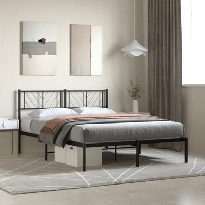 Bedframe met hoofdbord metaal zwart 120x200 cm