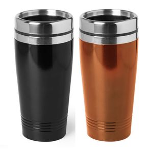 Set van 2x stuks Warmhoudbekers/warm houd bekers metallic zwart en oranje 450 ml