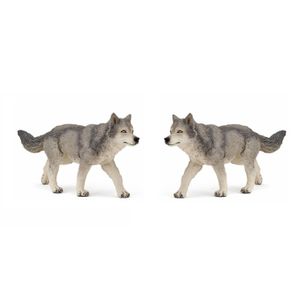 Set van 3x stuks plastic speelgoed figuur grijze wolf/wolven 12 cm