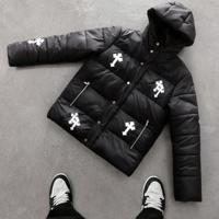 Bon&Bon Men's Cross Print Puffer Jacket | Thermal Lined Hooded Winter Coat M