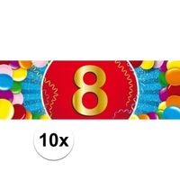 10x 8 Jaar leeftijd stickers verjaardag versiering   -