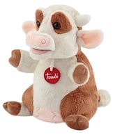 Trudi handpop Koe 24 cm pluche bruin/wit - thumbnail