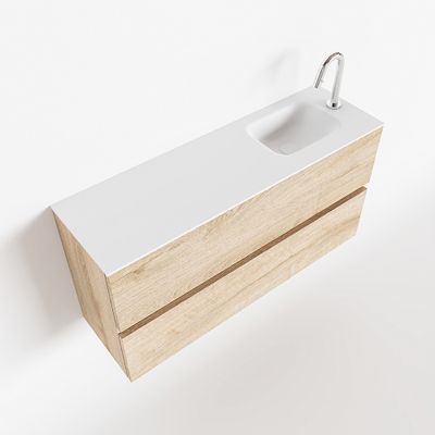 Toiletmeubel Mondiaz Ada | 100 cm | Meubelkleur Washed oak | Lex wastafel Talc Rechts | 1 kraangat