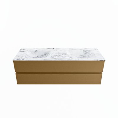 MONDIAZ VICA-DLUX 150cm badmeubel onderkast Oro 2 lades. Inbouw wastafel CLOUD dubbel 2 kraangaten, kleur Glace.