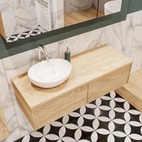 Mondiaz Lush Barco badmeubel Washed oak 120 cm 2 lades mdf 1 waskom links 1 kraangat