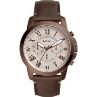 Fossil heren FS5344 &apos;Grant&apos; chronograaf van roestvrij staal en bruin leer 44 mm rond horloge