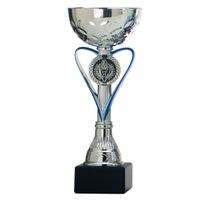 Luxe trofee/prijs beker - zilver - blauw hart - kunststof - 20 x 8 cm - thumbnail