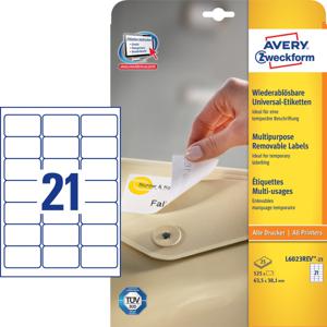 Avery Zweckform L6023REV-25 afneembare etiketten ft 63,5 x 38,1 mm (b x h), 525 etiketten, wit