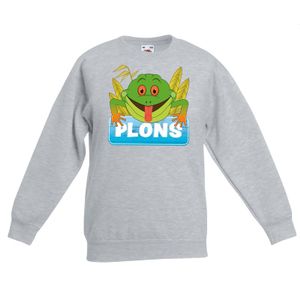 Kikker dieren sweater grijs voor kinderen