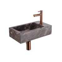 Saniclass Fuente Fonteinset - 40x22x10cm - kraangat rechts - fonteinkraan geborsteld koper PVD - afvoerplug - verlaagd sifon - Dark Emporador SW1244453/SW970033/SW799405/SW799403/SW1137129