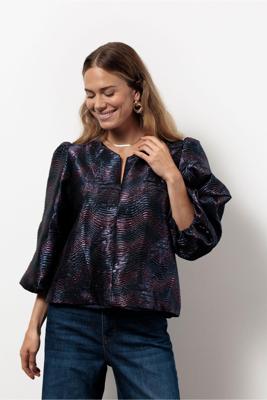 Studio Anneloes Eliza Wave Jacquard Top 13394 T-shirt Lange Mouw 6945 Dark Blue/ Vintage Berry