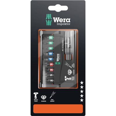 Wera 8740/51/55/67-9/IMP DC 05073980001 Bitset 10-delig Kruiskop Phillips, Kruiskop Pozidriv, Inbus, Binnen-Torx Impactor technologie