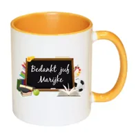 Juf of Meester mok (geel)