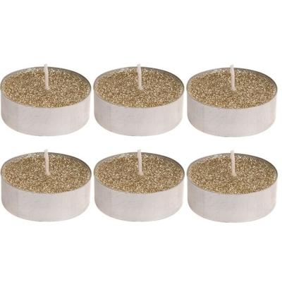 Waxinelichtjes - theelichtjes - goud - 6x stuks - 6 cm - met glitter - kaarsen - kerst