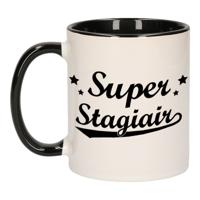 Super stagiair cadeau koffiemok - beker - wit/zwart - met sterren - 300 ml - bedankt cadeau