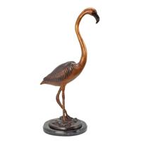 A BRONZE SCULPTURE OF A FLAMINGO ON A MARBLE BASE A BRONZE SCULPTURE OF A FLAMINGO ON A MARBLE BASE