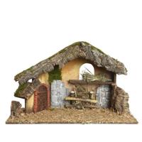 Decoris kerststal leeg - bruin - hout/mos/stro - 50 cm - kerstdecoratie - kerstversiering