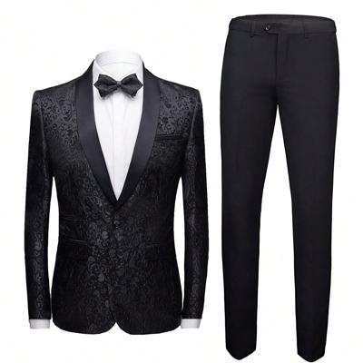 Men's 2-Piece Floral Jacquard Tuxedo Suit - Slim Fit Wedding Blazer S