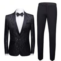 Men's 2-Piece Floral Jacquard Tuxedo Suit - Slim Fit Wedding Blazer S