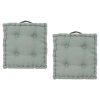 Atmosphera Vloerkussen Square - 2x - lichtgroen - katoen - 38,5 x 38,5 x 8 cm - vierkant - Extra dik