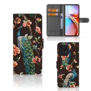 Motorola Edge 40 Pro Telefoonhoesje met Pasjes Pauw met Bloemen