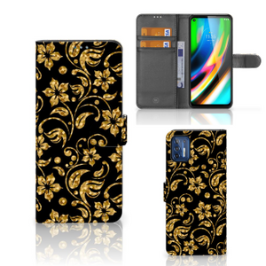 Motorola Moto G9 Plus Hoesje Gouden Bloemen