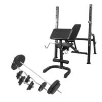 Halterbank / Squat Rack Zwart Met 100 kg Halterset Kunststof