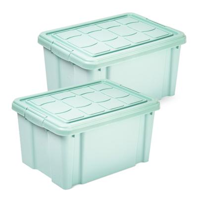 Multi Storage Opslagbox met deksel - 2x - mintgroen - 16 liter - 40 x 30 x 21 cm - kunststof