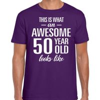 Awesome 50 year / 50 jaar cadeau t-shirt paars heren - thumbnail