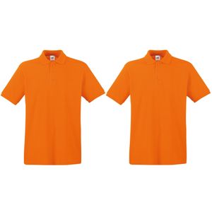 2-Pack maat 2XL oranje poloshirt premium van katoen voor heren